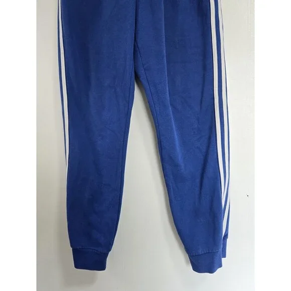 Adidas Pants Mens L Tall Blue French Terry Tapered Cuff Stripes HL2270 Athletic - Picture 3 of 10